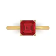 2.0Ct Asscher Cut Ruby Solid 14K/18K Gold Solitaire Engagement Promise Ring