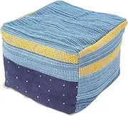 Square Pouf Ottomans Cover Cotton Linen Foot Rest Cube Foot Stool Slipcover Boho Bean Bag Chair Floor Tatami Cushion Sleeve for Home Office Sky-Blue