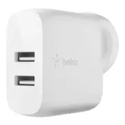 Belkin 24W Dual USB-A Wall Charger Plug Adapter for Apple iPhone/Samsung White