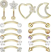 [Kakonia] Rook Daith Piercing Jewelry 16G Surgical Steel 8mm Curved Barbell Eyebrow Rings Helix Tragus Snug Lip Belly Button Piercing Heart Moon Daith Rook Earrings for Women Men