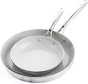 GreenLife Tri-Ply Stainless Steel Healthy Ceramic Nonstick, 8" and 11" Frying Pan Skillet Set, PFAS-Free, Multi Clad, Induction, Dishwasher Safe, Oven Safe, Silver