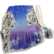 Wild Animal Art White Tigers at Winter Night Throw Blanket