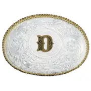 Montana Silversmiths Initial D Silver Engraved Gold Trim Western Belt Buckle