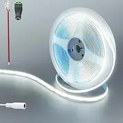 Clearhill 12V COB 480LED Strip Lights,6.56FT/2M（No Power Supply）,Cool White 6500K,480LEDs/M,with 5521DC Female Connectors,8mm Width,IP20,for DIY Home Indoor Decoration