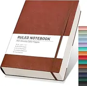 RETTACY A4 Notebook College Ruled with 320 Pages - Softcover Large Journal for Men and Women with 100 GSM Lined Paper, PU Leather, Inner Pocket, 8.5''×11'' - Brown
