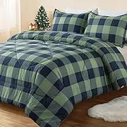 Andency Green Plaid Comforter Full (79x90Inch), 3 Pieces (1 Plaid Comforter and 2 Pillowcases) Buffalo Check Plaid Comforter Set, Geometric Checkered Comforter Bedding Set