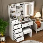 Modern Vanity Desk Make Up Dressing Table Set w/ LED Lighted Mirror Stool Drawer