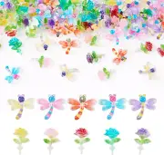 100Pcs Glitter Dragonfly Flower Embellishments Cabochons Flat Back Resin Decorat