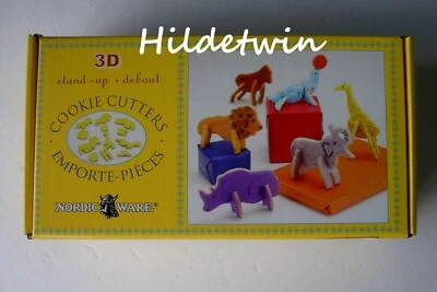 NORDIC WARE ZOO ANIMALS COOKIE CUTTERS STAND UP 3-D GIRAFFE LION ELEPHANT++ NIB