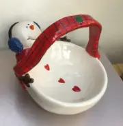 New St. Nicholas Square SNOWMAN BASKET CANDY DISH "Button Up"