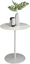Round Side Table, Bar Height Pub Table, Top Kitchen & Dining Tables with White Metal Pole Support and Base, Coffee End Table for Living Room, Bedroom, Small Spaces(60x72cm)