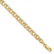 10K Yellow Gold 8In 4.5mm Hollow Diamond-Cut Double Link Charm Bracelet