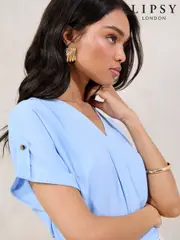 Lipsy Blue Utility V-Neck Short Roll Sleeve Top (AV0806) | $69