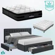 King Premium Package | Trinity Bed Charcoal, Luna Series Euro Top Mattress (Medium Firm) & Bonus Mattress Topper!