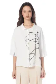 ELISA CAVALETTI Bluse 3/4 Arm weiß mit Muster Gr. M ELP241063102 Sommer