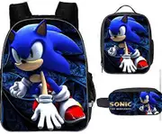 SONIC Sonic Primary School School Bag Three-piece Anime Cartoon Backpack Shoulder Bag Pencil Bag