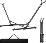 Homgava Folding Hammock Stand with 600 LBS Weight Capacity, Heavy Duty Steel Hammock Stand with Portable Carrying Bag, 3 Holes for Height Adjustment, Indoor and Outdoor Universal Hammock Stand,Black