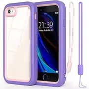WXR for iPhone SE case 2022/2020,iPhone 8/7/6S/6 case,Soft Silicone Bumper & Crystal Clear Hard PC Back and Inner,3in1 Heavy Dropproof Case for iPhone SE 3rd/2nd 4.7 inch. (Pink+Purple)