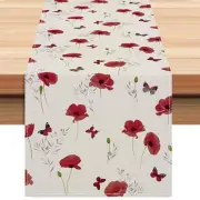 Spring Red Floral Table Runner 13x72 Inch Spring Butterfly Kitchen Dinning
