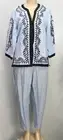 Linea by Louis Dell'Olio Women's Cardigan & Pants Embroidered Linen Blue Size L