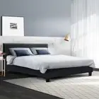 Neo Bed Frame Fabric Solid wood frame Wooden arched slat base Charcoal Queen