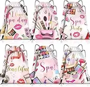 Equsion 12 Pcs Spa Favor Bags Drawstring Backpack Gift Bags for Girls Women Makeup Birthday Party Decorations Salon Baby Shower, 12 x 10 Inch