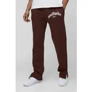 Mens Chocolate Regular Fit Split Hem Worldwide Graphic Jogger