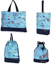 COLORFUL CANDY STYLE NW402100 Kindergarten Entrance 4-Piece Set, Quilting, Dinosaur World, School Preparation, Lesson Bag, Shoe Case, for Kids, Gymnastics Clothing Bag, Cup Bag, Boys,
