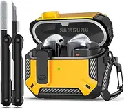 MHYALUDO Compatible with Samsung Galaxy Buds3/Galaxy Buds3 Pro (2024) with Locking Closure, Military Grade Drop Proof Headphone Case with Hiking Buckle and Cleaning Kit-Yellow