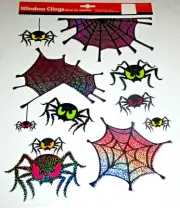 HALLOWEEN Window Clings ~ COLORFUL SPIDERS AND SPIDER WEBS
