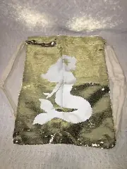 Jax & Olivia Drawstring Gold/White Reversible Sequin Mermaid Canvas Backpack Bag