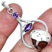 Natural Coffee Bean Jasper & Amethyst 925 Sterling Silver Pendant Jewelry P-1187