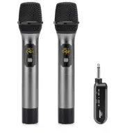 Wireless Microphone System UHF All Metal Cordless Dual Handheld Dynamic Mic