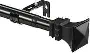 1 Inch Curtain Rods, Heavy Duty Curtain Rod with Square Finials for Windows 28 to 46, Black Curtains Rods with Bracket Holders for Bedroom, Decorative Drapery Rod Easy Adjustable, Telescoping