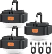 FLY2SKY 3 Pcs Black LED Camping Lights Tent Light Portable Rechargeable Survival