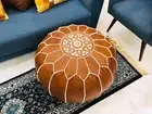 Moroccan Leather Ottoman Pouffe Footstool Brown New Footrest Round 24''