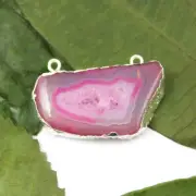 Natural Milky Pink Agate Slice Silver Plated Connectors Making For Necklace Her