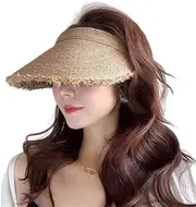 [HAMKVBPR] Women Visor Hat Female Summer Large Brim Beach Straw Hair Band Sun Cap Summer Outdoor
