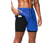 2 In 1 Running Shorts with Phone Pocket Gym Workout Quick Dry Mens Shorts 5 Inch - Medium