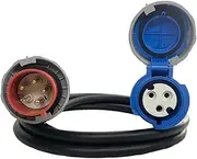 32A 5 Pin CEEform Plug to 3 Pin 32A CEEform Single Phase Socket, Heavy Duty Adapter Extension Lead (20m)