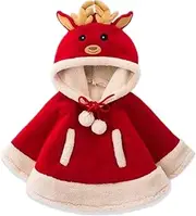 [Yuulibux] Christmas Clothing Girl Elk Red Cloak Thickened Shawl Cloak Clothes Santa Claus Dress Up (90cm), Red