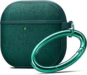 [Spigen] Urban Fit for Apple AirPods 4 Generation Case with Metal Carabiner, Dual Tone Design Hard Fabric Skin Protective PC Bumper Slim Cover - Midnight Green