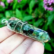 Green Emerald orgone resin wire wrapped Crystal Healing Gemstone pendant - 1pc