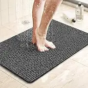 LuxStep Shower Mat Bathtub Mat,24x16 inch, Non-Slip Bath Mat with Drain, Quick Drying PVC Loofah Bathmat for Tub,Shower,Bathroom (Phthalate Free,Black)