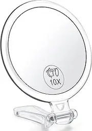 AMISCE 10x Magnifying Mirror, Travel Handheld Mirror - 2-Sided Hand Held Mirror with 1X 10X Magnification & Adjustable Handle/Stand, Portable Small Travel Makeup Mirror, Girl Women Mother's Gift