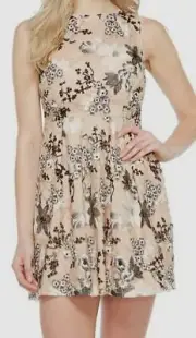 $498 Aidan Mattox Womens Beige Floral Embroidered Embellished Fit Flare Dress 10