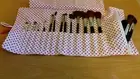 SALE 30% OFF Handmade Makeup brush roll pencil case red white flower dot NEW