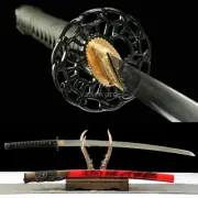 Handmade Japanese Katana High Manganese Steel Full Tang Red Samurai Sword Sharp.