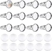 SUNNYCLUE 80Pcs Ring Making Kit - 40Pcs Adjustable Blank Base Pad, 40Pcs 12mm Glass Cabochons for DIY Jewelry Making - Adult Women