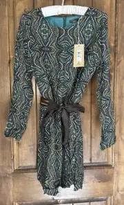 Prana Cece Sheath Dress Lined Teal Print Boho Medium New